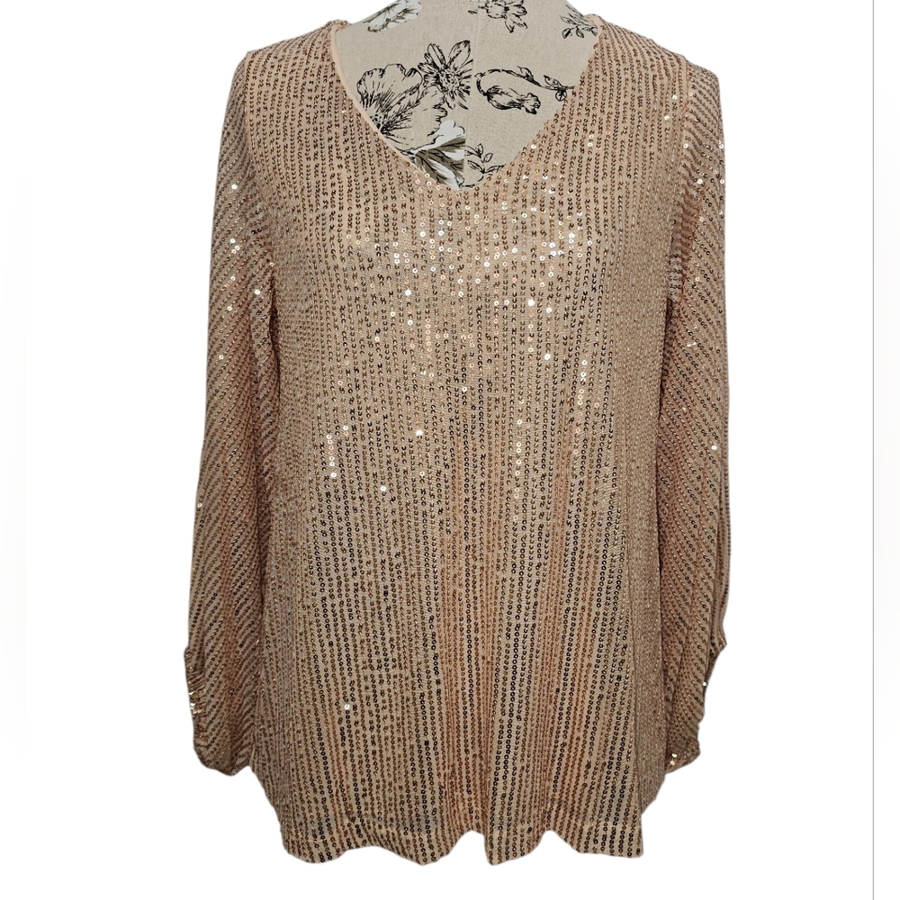 Vine & Love Sparkling Sequin V-Neck Top, Size Small, NWT